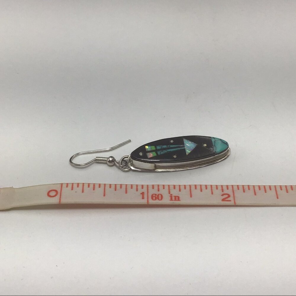 Sterling Silver Native American Multi Stone Inlay Earrings 2” - Picture 6 of 11